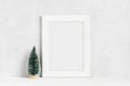 Minimalistic Christmas mock-up with white wooden frame