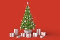 Minimalistic Christmas tree with gift boxes. 3D Rendering