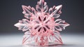 AI Generated. Minimalistic Christmas tree toy in the form of a pink snowflake.