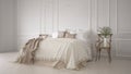 Minimalistic classic bedroom, white interior design Royalty Free Stock Photo