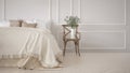 Minimalistic classic bedroom, white interior design Royalty Free Stock Photo