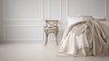 Minimalistic classic bedroom, white interior Royalty Free Stock Photo