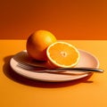 Golden Hour Orange Slice on White Plate Royalty Free Stock Photo