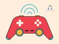 Minimalistic color icon with a joystick without wire and a wave sign. Concept - wireless game controller. Video games vector