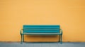 Minimalistic Color Photography: Unoccupied Bench Against Blue And Yellow Wall