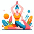 minimalistic colorful funny woman doing yoga Isolated on white background