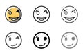 Minimalistic and colorful winking face emoji variations for modern web and app design line art icon set