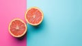 Halved grapefruit on a vibrant pink and blue background Royalty Free Stock Photo