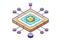 Minimalistic concept of a quantum computing processor integrated with a digital network, symbolizing cutting edge computational