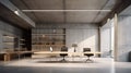 minimalistic concrete co working office interior. generative ai