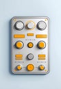 A minimalistic control panel or interface design. Template for web online app dashboard. Set of Buttons, Dials, Knobs on neutral
