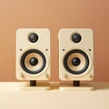 Minimalistic Cream Bookshelf Speakers With Balanced Symmetry