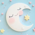Minimalistic crescent moon illustration on soft blue background