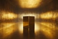 minimalistic cube in gold, gently rotating with soft lighting creating subtle reflections on its