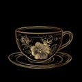 Minimalistic cup of tea with flower on black background Royalty Free Stock Photo