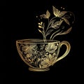 Minimalistic cup of tea with flower on black background Royalty Free Stock Photo