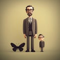 Minimalistic 3d Character Charles With Butterfly Sculpture