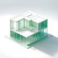 A minimalistic 3D model of a modern glass house with large windows and outdoor environment Royalty Free Stock Photo