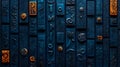 Minimalistic Dark Blue Rows with Overlapping Logos and Symbols
