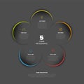 Minimalistic dark five steps items elements template with color borders