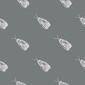 Minimalistic dark night moth seamless doodle pattern. Hand drawn white simple insect silhouettes on grey background