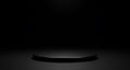 A minimalistic, dark scene featuring a sleek, round, black platform in the center.