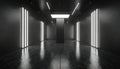 Minimalistic dark studio interior with bright light. Empty modern space with glowing vertical lights in sides. Perspective design Royalty Free Stock Photo