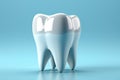 Minimalistic dental concept , pristine tooth model against blue, promoting oral hygiene