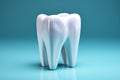 Minimalistic dental concept , pristine tooth model against blue, promoting oral hygiene