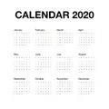 Minimalistic desk calendar 2020 year. Calendar design with english name of months and day of weeks. Vector illustration isolated Royalty Free Stock Photo