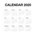 Minimalistic desk calendar 2020 year. Design of calendar with english name of months and day of weeks. Vector illustration