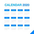 Minimalistic desk calendar 2020 year. Design of calendar with english name of months and day of weeks. Vector Royalty Free Stock Photo