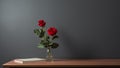minimalistic desk with two beautiful roses