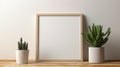 Minimalistic Desktop Decor With Cactus Plant And Picture Frame