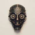 Minimalistic Dieselpunk Robot Skull Poster With Gold Accents