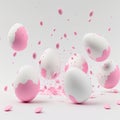 Minimalistic easter background. Clean design. Generative ai. Easter eggs on white background