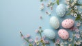 Minimalistic Easter Eggs and Flowers on Pastel Background AI Generated