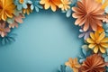 Minimalistic easter wreath of paper flowers on vibrant background for spring decor Royalty Free Stock Photo