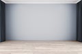 Minimalistic empty interior with curtain and blank gray wall