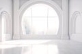 Minimalistic Empty Sunny White Interior with Big Rounded Window