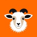 Bold And Symmetrical Goat Head Illustration On Orange Background