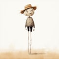 Minimalistic Farm Scarecrow On Stick - Childbook Drawing Style