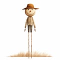 Minimalistic Farm Scarecrow On Stick - Childbook Drawing Style