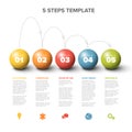 Minimalistic five steps template with color bouncing balls
