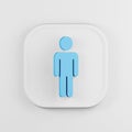Minimalistic flat outline blue man icon. 3d rendering white square key button, interface ui ux element Royalty Free Stock Photo