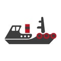 Minimalistic flat schematic ship isolated black and red illustration