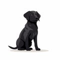 Flat Black Labrador Retriever Sitting On White Background - Vector Illustration