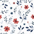 Minimalistic Floral Pattern With Blue And Red Berries