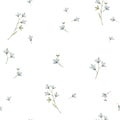 Minimalistic floral pattern with forget me not flowers, wildlife watercolor print