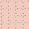 Minimalistic flower buds silhouettes seamless pattern. Stylized artwotk with grey thorn botanic elements on pink background